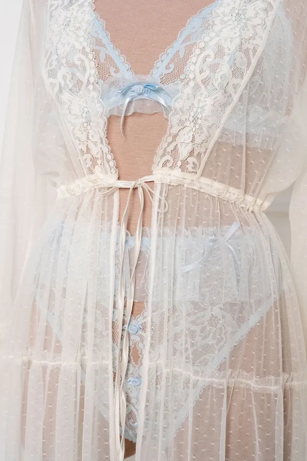 Mentionables Vibrators Lacy Dot Mesh Midi Robe Iridescent Cream