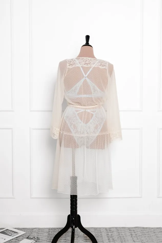 Mentionables Vibrators Lacy Dot Mesh Midi Robe Iridescent Cream