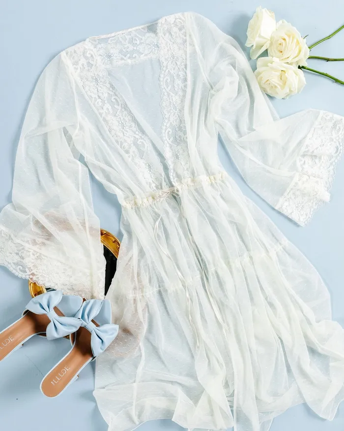 Mentionables Vibrators Lacy Dot Mesh Midi Robe Iridescent Cream