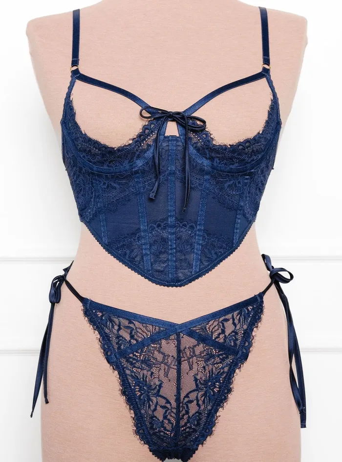 Mentionables Vibrators Lacy Underwire Cupless Corset Navy Mentionables Vibrators Lacy Underwire Cupless Corset Navy