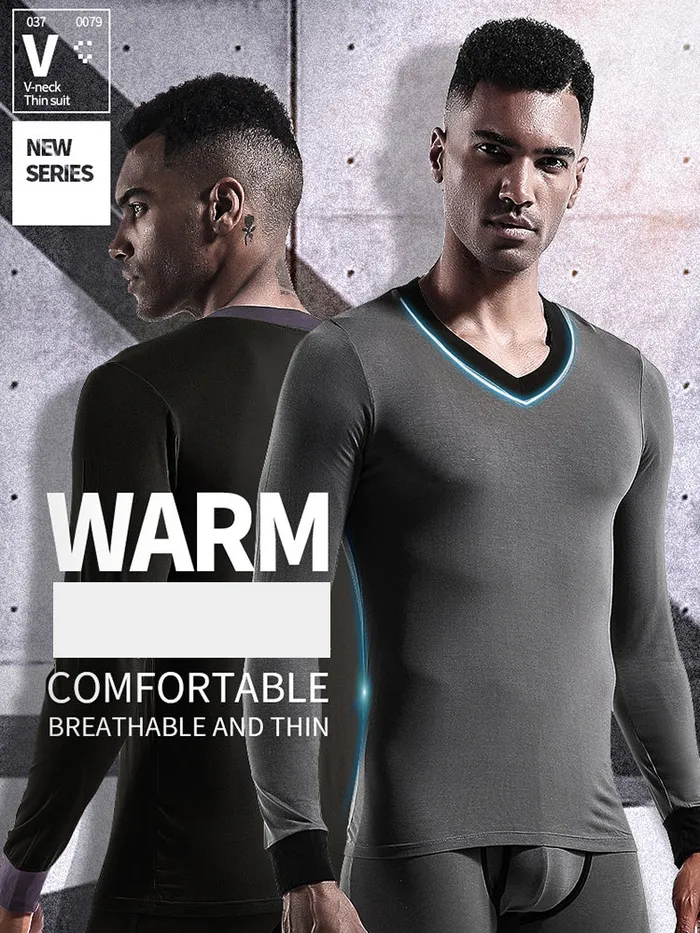 mysite Anal Mens Base Layers VNeck Thermal Shirt