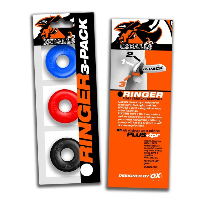 Oxballs Ringer Cock Ring 3 Pack Red Black Blue Oxballs Anal