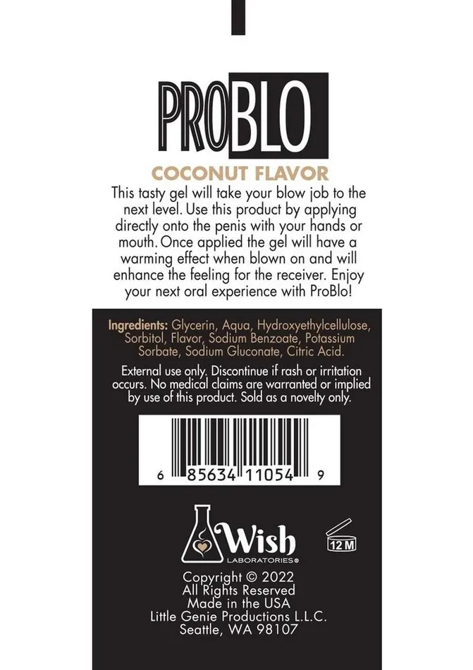 Problo Enhancers Problo Oral Pleasure Flavored Gel 15oz Coconut