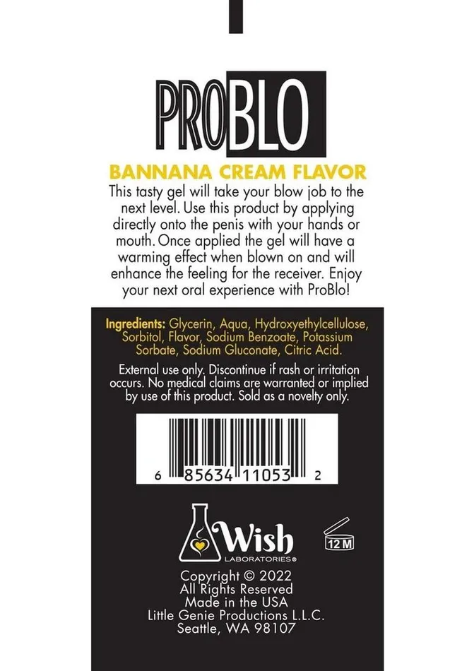 Problo Problo Oral Pleasure Flavored Gel 15oz Banana Cream Enhancers