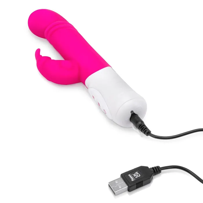 Rabbit Essentials Vibrators Rabbit Essentials Thrusting Slim Shaft Rabbit Vibrator With Thrusting Function Hot Pink
