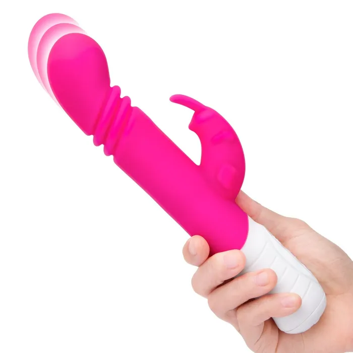 Rabbit Essentials Vibrators Rabbit Essentials Thrusting Slim Shaft Rabbit Vibrator With Thrusting Function Hot Pink