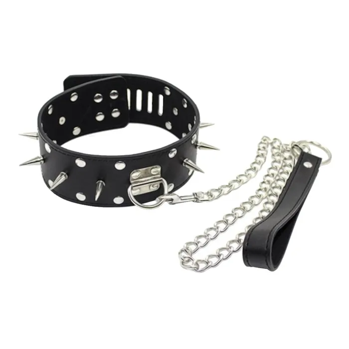Restraints Love Plugs Spiked Leather Collar With Leash