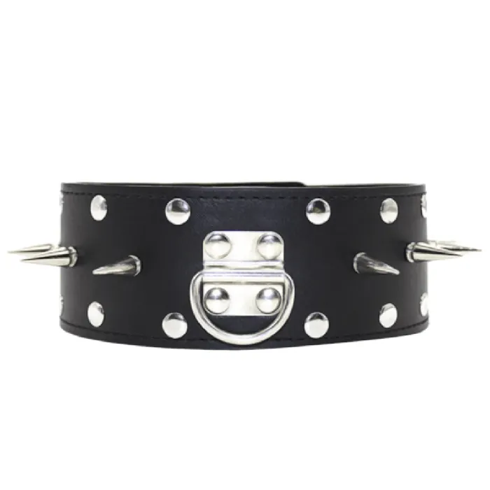 Restraints Love Plugs Spiked Leather Collar With Leash
