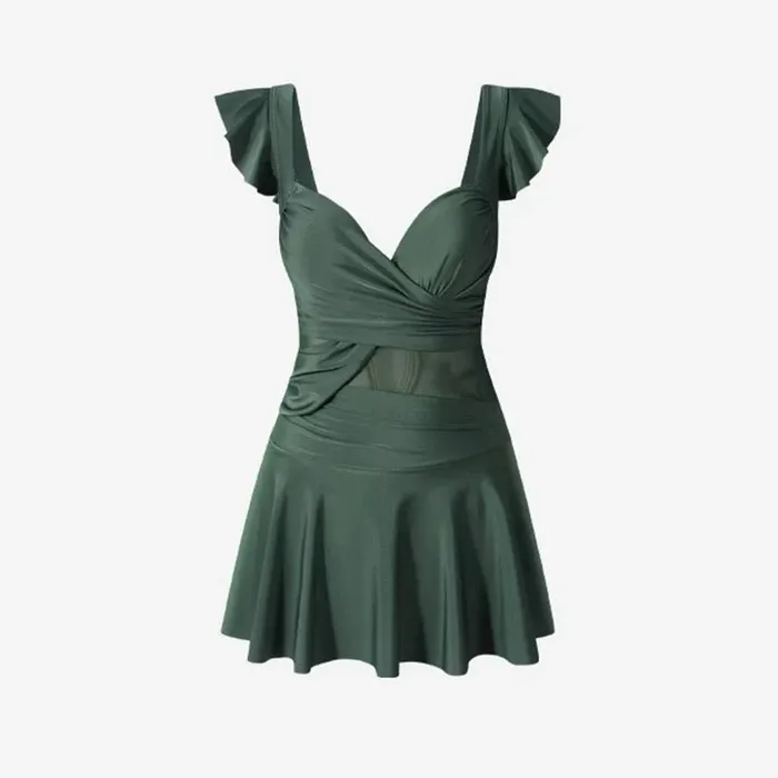 Sinderella Male Sex Toys Solid Color Flare Swim Dress With Mesh Waist By Sinderella