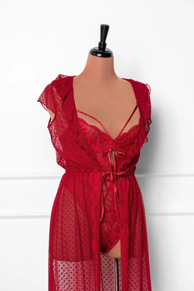 Vibrators Mentionables Lacy Caged Crotchless Teddy Red