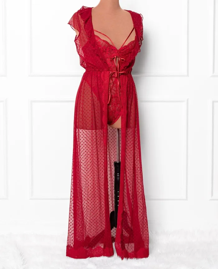 Vibrators Mentionables Lacy Caged Crotchless Teddy Red