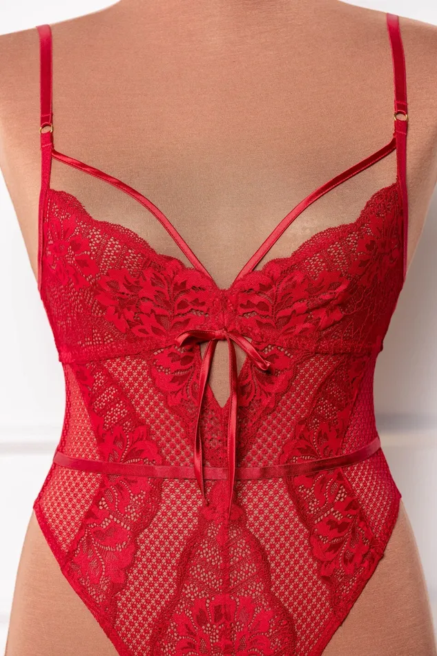 Vibrators Mentionables Lacy Caged Crotchless Teddy Red