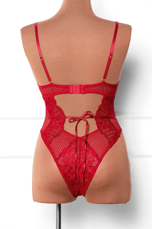 Vibrators Mentionables Lacy Caged Crotchless Teddy Red