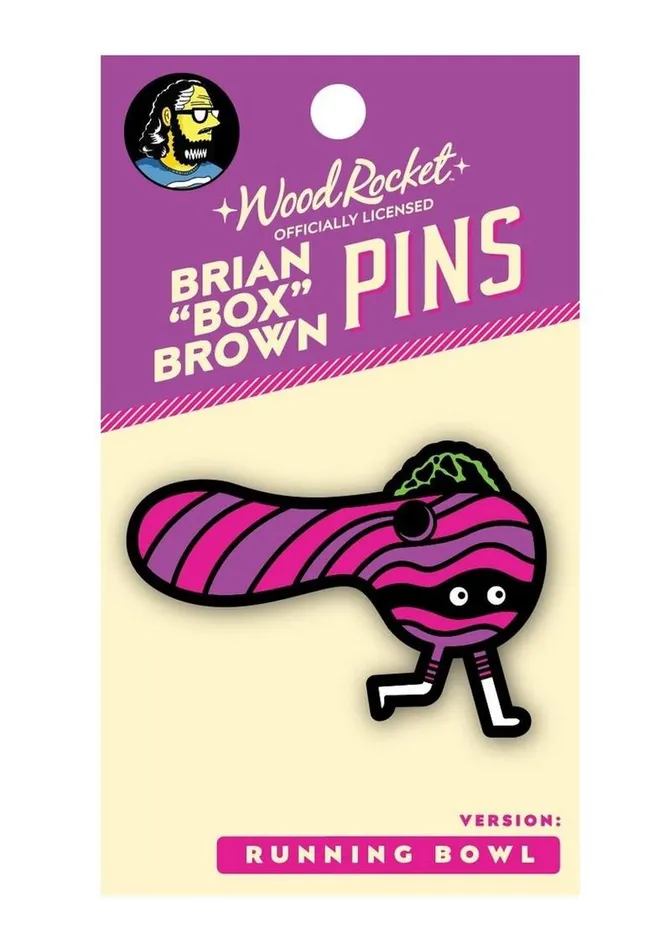 Vibrators WoodRocket Box Brown Running Bowl Enamel Pin