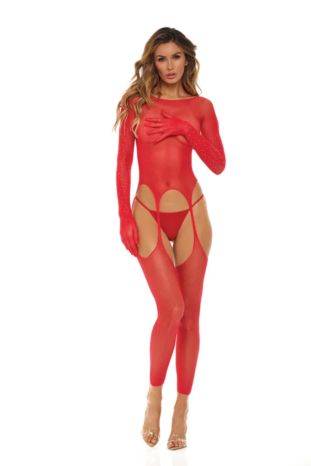Bring It Over Bodystocking One Size Red Rene Rofe Bodystockings Playsuits