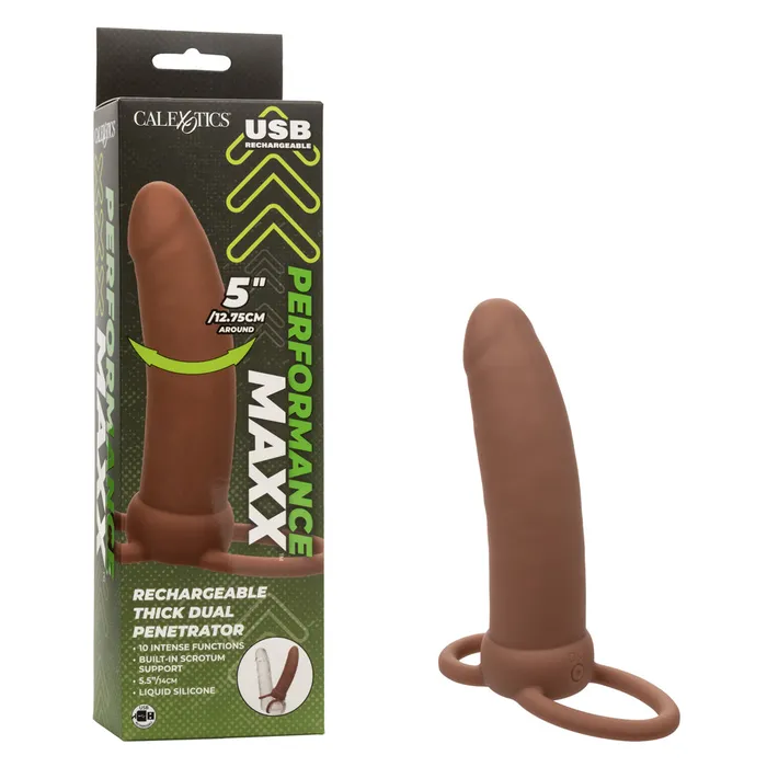 CalExotics Female Sex Toys Performance Maxx Rechargeable Thick Dual Penetrator Brown CalExotics Female Sex Toys Performance Maxx Rechargeable Thick Dual Penetrator Brown