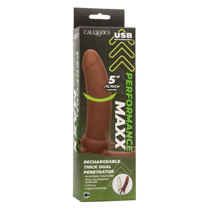 CalExotics Female Sex Toys Performance Maxx Rechargeable Thick Dual Penetrator Brown CalExotics Female Sex Toys Performance Maxx Rechargeable Thick Dual Penetrator Brown