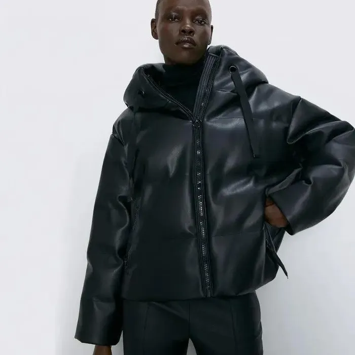 cj Restraints Womens winter hooded leather jacket