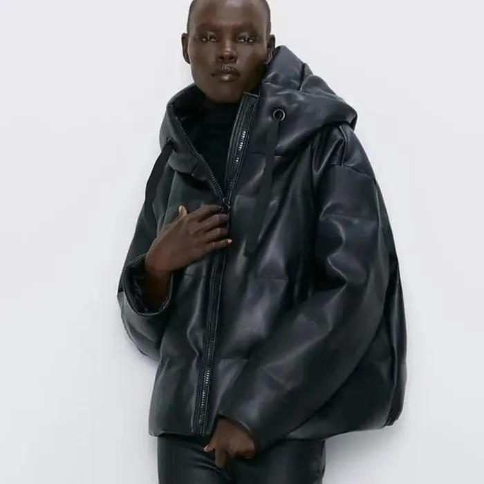 cj Restraints Womens winter hooded leather jacket
