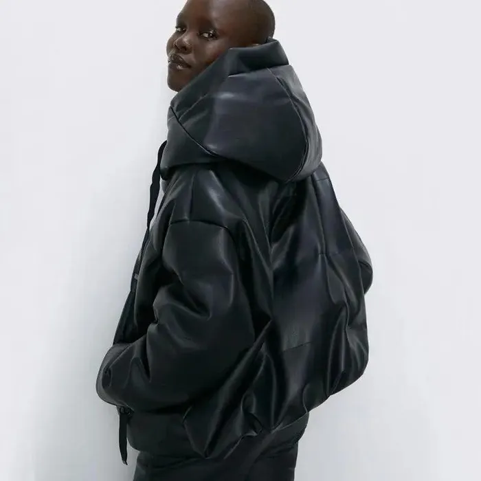 cj Restraints Womens winter hooded leather jacket