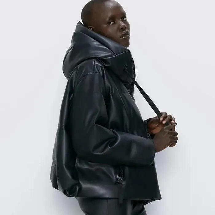 cj Restraints Womens winter hooded leather jacket