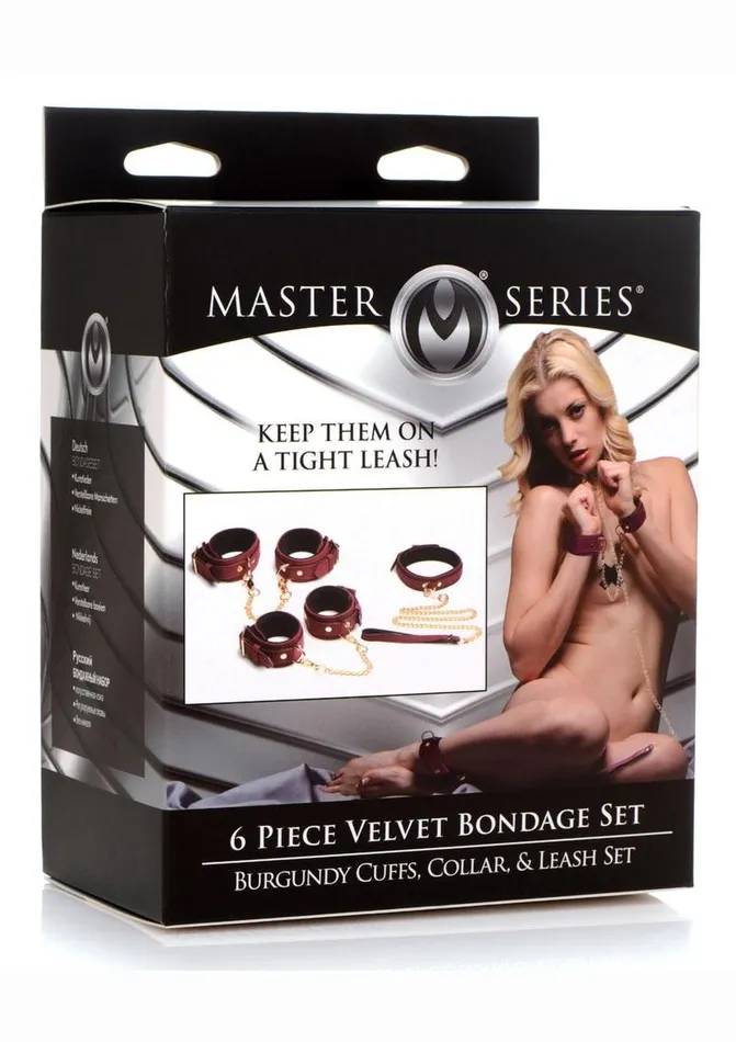 Couples Master Series Velvet Bondage Set Cuffs Collar and Leash Master Series