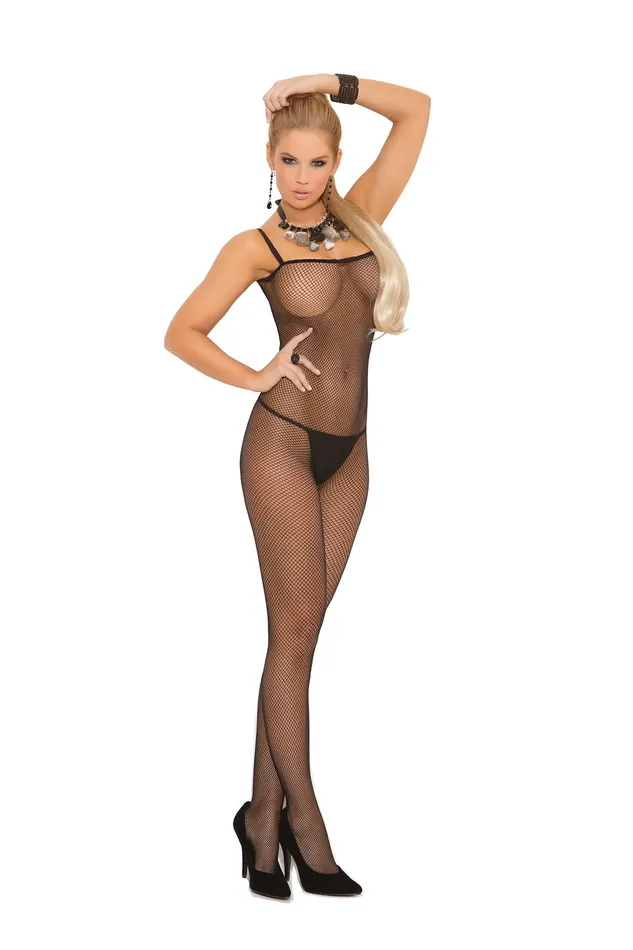 Elegant Moments Anal Fishnet Criss Cross Body Stocking Style Black One Size