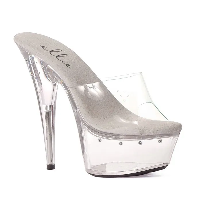 Ellie Shoes Slip On Rhinestone Platform Clear 6in Anal