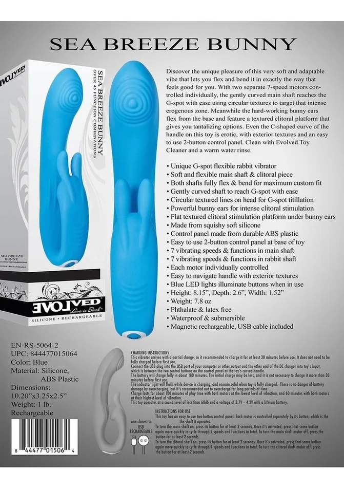 Female Sex Toys Sea Breeze Bunny Rechargeable Silicone GSpot Rabbit Vibrator Evolved