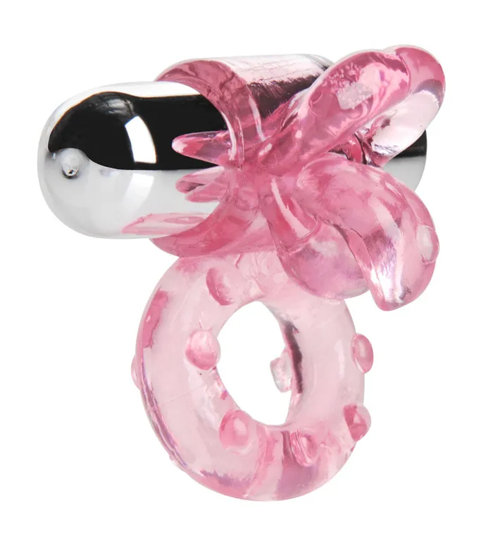 Lick Her Pierced Tongue Vibrating Cock Ring Pink XR Brands Trinity Vibes Couples