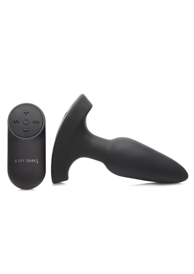 Male Sex Toys Booty Sparks Booty Sparks Laser F Me Rechargeable Silicone Anal Plug with Remote Control Small Black with Red Light