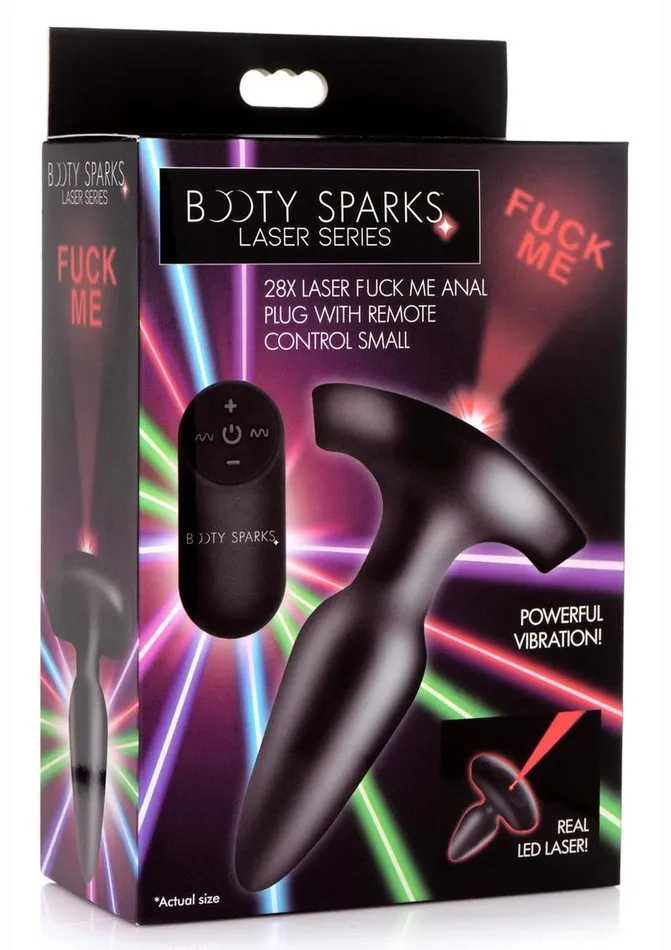 Male Sex Toys Booty Sparks Booty Sparks Laser F Me Rechargeable Silicone Anal Plug with Remote Control Small Black with Red Light