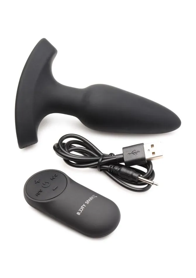 Male Sex Toys Booty Sparks Booty Sparks Laser F Me Rechargeable Silicone Anal Plug with Remote Control Small Black with Red Light