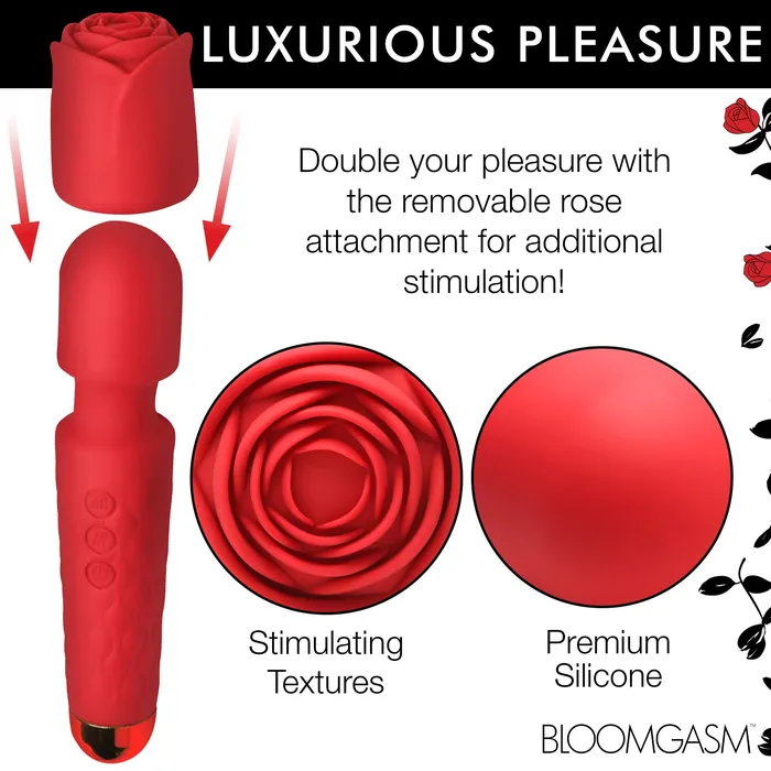 Pleasure Rose 10x Silicone Wand With Rose Attachment Red XR Brands inmi Vibrators Pleasure Rose 10x Silicone Wand With Rose Attachment Red XR Brands inmi Vibrators