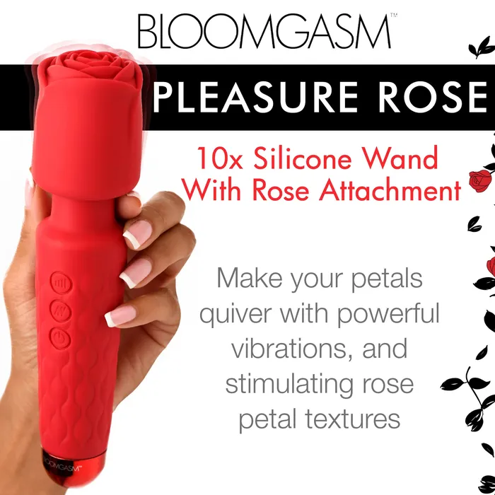 Pleasure Rose 10x Silicone Wand With Rose Attachment Red XR Brands inmi Vibrators Pleasure Rose 10x Silicone Wand With Rose Attachment Red XR Brands inmi Vibrators