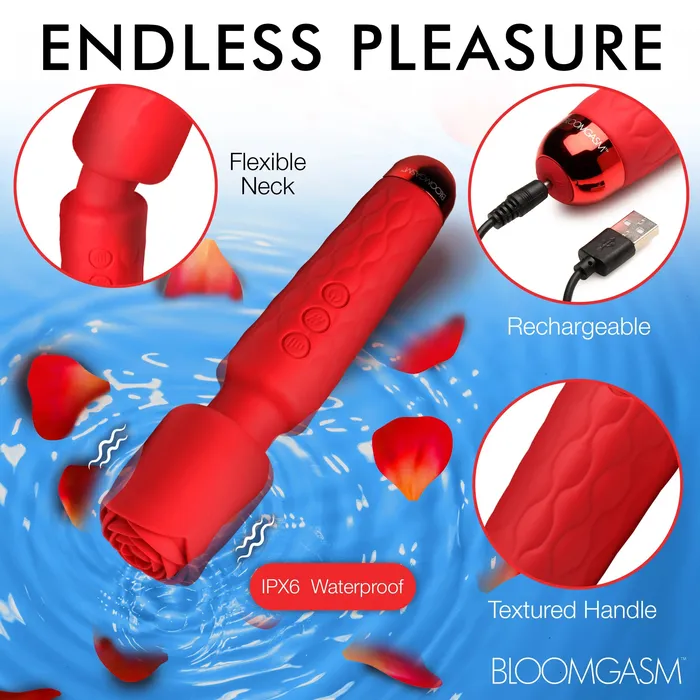 Pleasure Rose 10x Silicone Wand With Rose Attachment Red XR Brands inmi Vibrators Pleasure Rose 10x Silicone Wand With Rose Attachment Red XR Brands inmi Vibrators