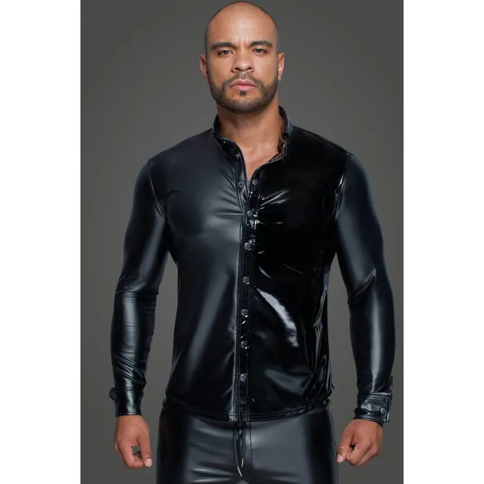 Powerwetlook PVC Long Sleeved Shirt w Button Placket Noir Female Sex Toys Powerwetlook PVC Long Sleeved Shirt w Button Placket Noir Female Sex Toys