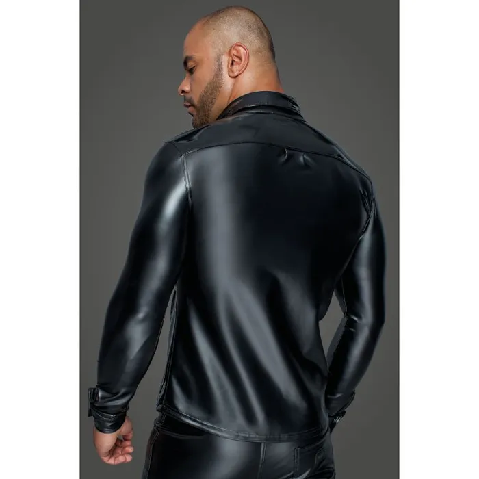 Powerwetlook PVC Long Sleeved Shirt w Button Placket Noir Female Sex Toys