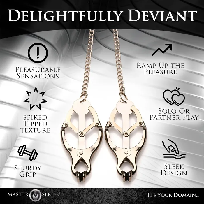 Primal Spiked Clover Nipple Clamps Silver XR Brands Master Series Anal Primal Spiked Clover Nipple Clamps Silver XR Brands Master Series Anal