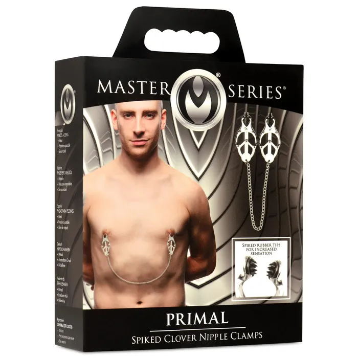 Primal Spiked Clover Nipple Clamps Silver XR Brands Master Series Anal Primal Spiked Clover Nipple Clamps Silver XR Brands Master Series Anal