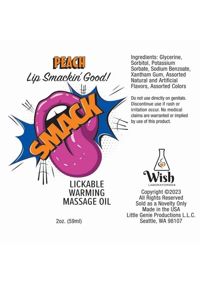 Smack Couples Smack Lickable Massage Oil 2oz Peach