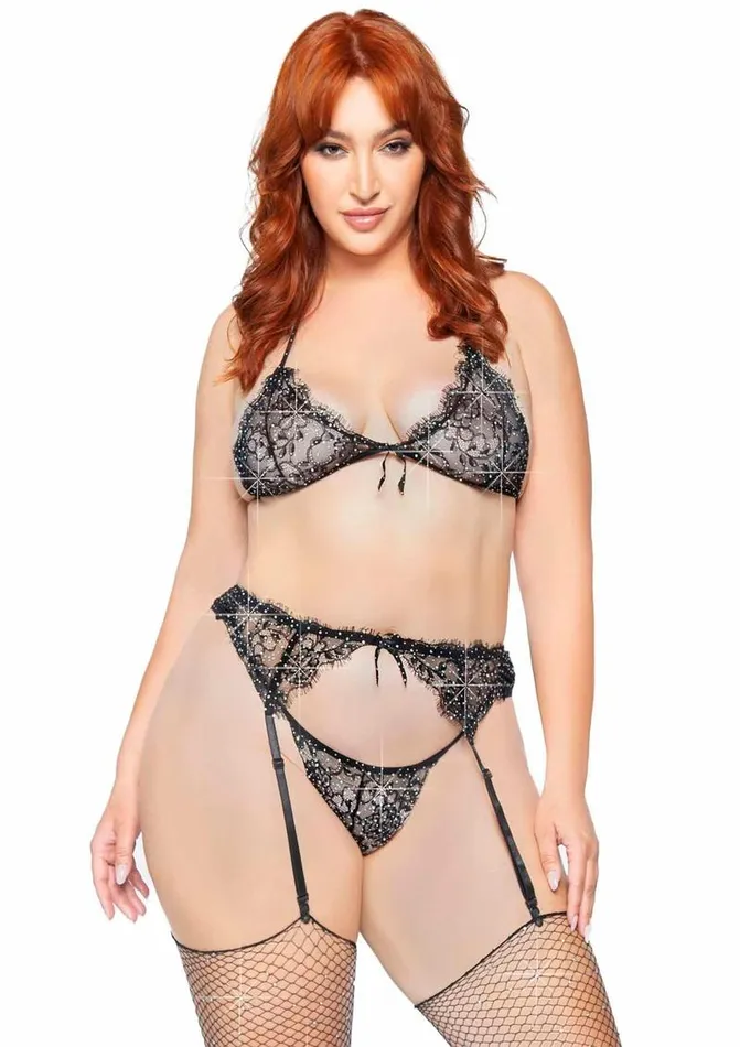 Vibrators Rhinestone Eyelash Lace Bra Top Garter Belt and GString Leg Avenue Vibrators Rhinestone Eyelash Lace Bra Top Garter Belt and GString Leg Avenue