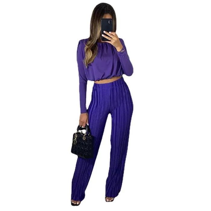 Womens Fashion Temperament Crew Neck Short Long Sleeve Underwear Blouse Casual Trousers Twopiece Set cj Male Sex Toys
