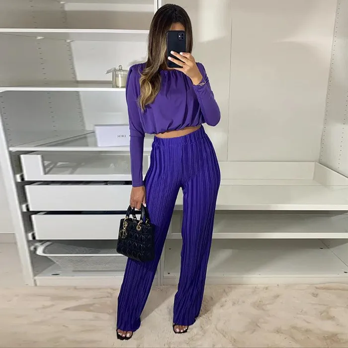 Womens Fashion Temperament Crew Neck Short Long Sleeve Underwear Blouse Casual Trousers Twopiece Set cj Male Sex Toys
