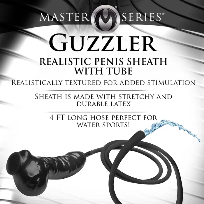 XR Brands Master Series Male Sex Toys Guzzler Realistic Penis Sheath With Tube Black XR Brands Master Series Male Sex Toys Guzzler Realistic Penis Sheath With Tube Black